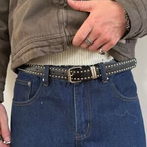 Vintage Silver and Black Studded Belt – Retro Unisex Style, Adjustable, New